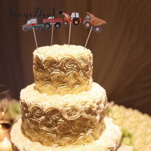 24 Pieces Truck Tractor Car Cupcake Topper Food Picks Muffin Sticks for Kids Birthday Party Cake Decoration