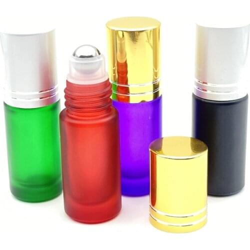 30 Set 5ml Perfume Sample Jar Frosted Colorful Thick Glass Roller Bottle Portable Essential Oil Travel Container Refillable Vial