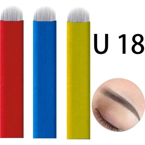 50pcs Microblading Blades Needles Blue Red Yellow Tattoo Needles Permanent Makeup Needle Manual Eyebrow Blades Tattoo Supplies