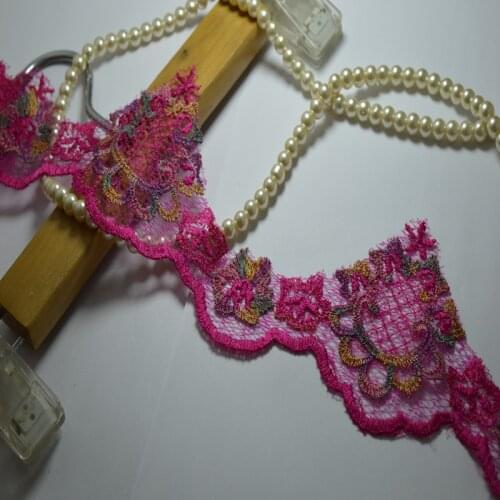 9.5CM Width (4yards/lot)fuchsia mesh color flower Hight quality lace fabrics embroidered lace trim-1632808