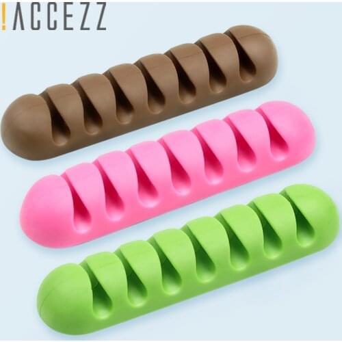 !ACCEZZ USB Cable Organizer Wire Winder Headphone Earphone Holder Mouse Cord 7 Holes Silicone Clip Desktop Line Cable Management