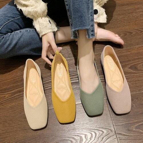 Stripes Ballet flats hot knitting square toe single shoes woman breathable soft sole moccasins flats shallow candy color loafers