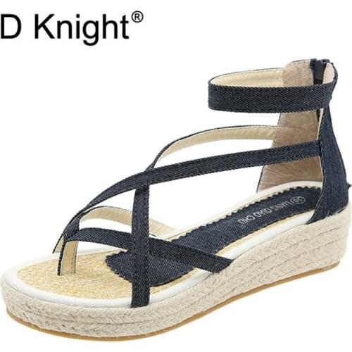 Fashion Women Sandals Summer 2021 Blue Wedge Shoes Ethnic Clip Toe Casual Back Zip Women Shoes Beach Ladies Sandalias High Heels