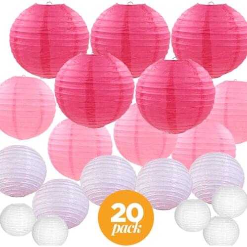 20 pcs 6"-12" White Pink Paper Lanterns Chinese Japanese Mix Color Assorted Sizes lampion for Wedding Party Hanging Diy Decor