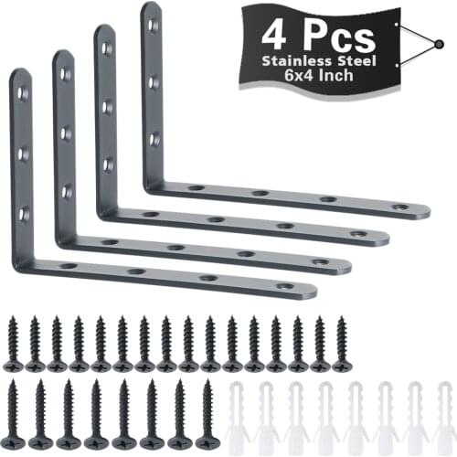 Alise 6x4 Inch Stainless Steel Shelf Brackets Floating Shelves Corner Brace Heavy Duty Brackets Support Wall Hanging,Pack of 4