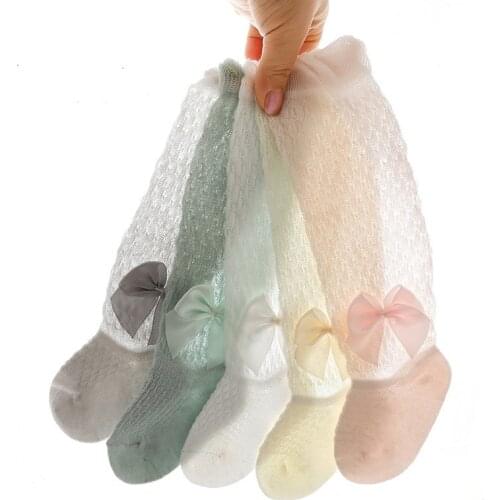 Baby Socks Thin Spring and Summer Bowknot Mesh Socks Baby Mosquito Socks Newborn Over-Knee Socks