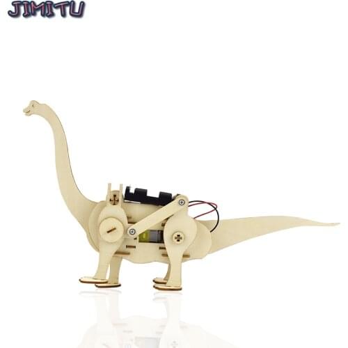 Dinosaur STEM Toys Wooden Model Kits for Children 3D Electric Walking Brachiosaurus Puzzle Models DIY Educational Toy for Boys