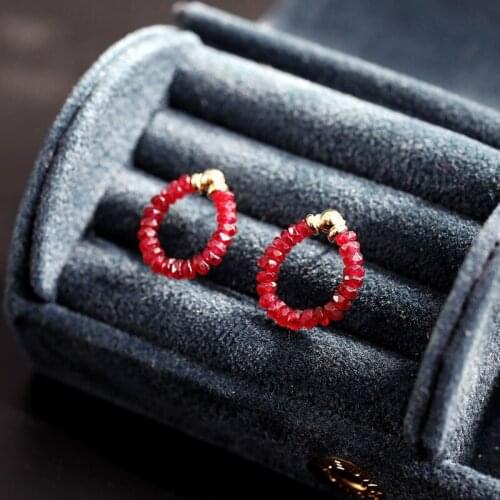 DMBS007 18K gold Genuine Gemstones faceted ruby earrings authentic hoop earrings for girlfriend