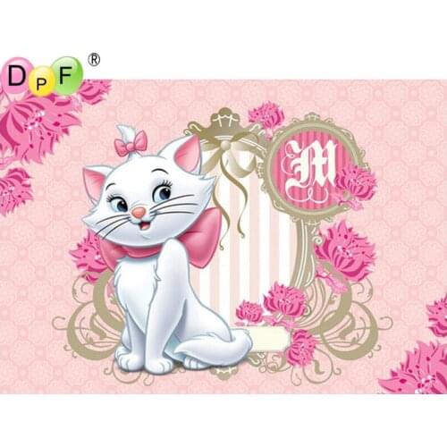 DPF Round full Diamond painting Small White Cat 5D Diamond Embroidery Needlework Cross Stitch diamond Mosaic home decor crafts