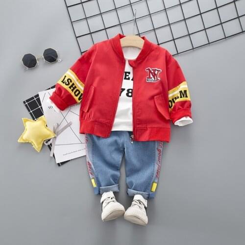 Toddler Boys Clothes New Spring Autumn Three pieces Sets Coat Fashion Infant Tracksuits Denim Jeans 2020 Style Boys Clothes