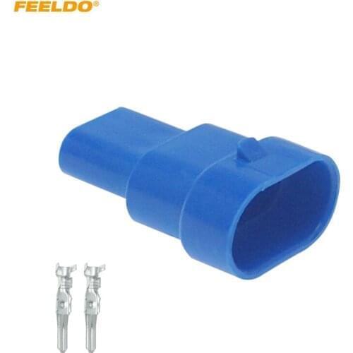 FEELDO 50Pcs Car Waterproof HID Headlight Bulb Socket Connector For 9006-11/HB4 Car Light 2Pin Way Plugs Blue #FD6152