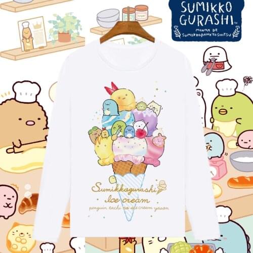 Japanese Anime Sumikko Gurashi Kawaii Long Sleeve T-Shirt Women Men Cartoon O-Neck Clothes Casual Shirts For Kids Birthday Gift
