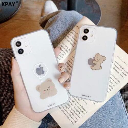 KPAY Cute Transparent Bear Phone Case For iPhone 11 12 Pro Max Mini 6 7 8 Plus XR X XS SE Cartoon Shockproof Soft Case Cover