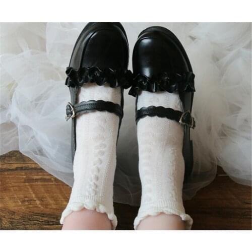 Cute Lolita Short Socks Spring Autumn Kawaii Girl White Cartoon Cotton Middle Stockings D219