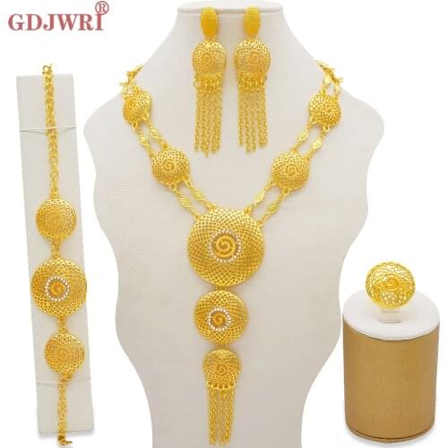 Fashion Jewelry Sets Dubai Gold African Indian Ethiopia Bridal Wedding Gifts For Women Necklace Bracelet Earrings Ring Set
