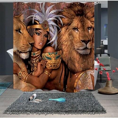 Custom Made Shower Curtain Bathroom Curtain Partition 1.5 x 1.8m 1.8 x 1.8m 1.8 x 2m Woman Lady Lion