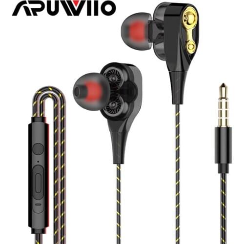 Dual-speaker In-ear Earphones 3.5mm Wired Dual-motion Coil Wire-controlled Gaming Headsets with Mic for Android Phones