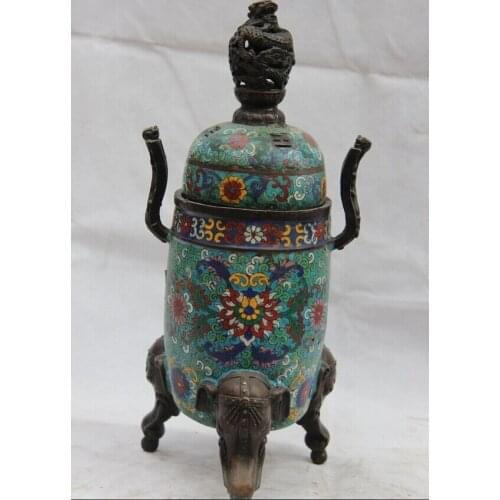 Song voge gem S1215 China Bronze Copper Cloisonne Enamel Dragon Elephant Head Incense Burner Censer