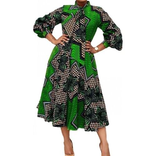 Dashiki African Dresses For Women 3/4 Sleeve Stand Collar Robes Summer New Fashion Print Elegant Chic African Party Dress Gowns