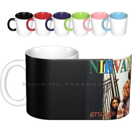 Vintage Grunge Is Dead Ceramic Mugs Coffee Cups Milk Tea Mug Kurt Kobain Grunge Is Dead Album Cover Vintage Retro Hip Hop Music