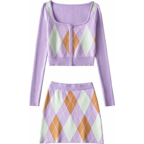 Knitted Set European and American Womens Wholesale 2021 Early Autumn New Open-waisted Top and Hit-and-run Semi-skirt Dltz237