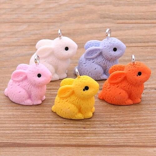 10Pcs 21*21mm Rabbit Animal Charms Resin Necklace Keychain Pendant DIY Making