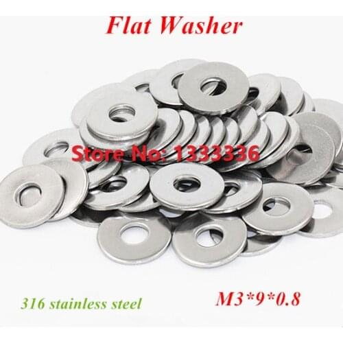 100pcs/lot M3 Flat Washers A4 Marine Grade / 316 Stainless Steel M3*9*0.8