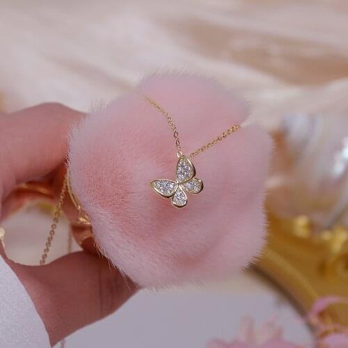 14k Real Gold Plated Fine Jewelry Micro Zirconium Exquisite Butterfly Wings Necklaces for Woman Short Clavicle Chain Necklace