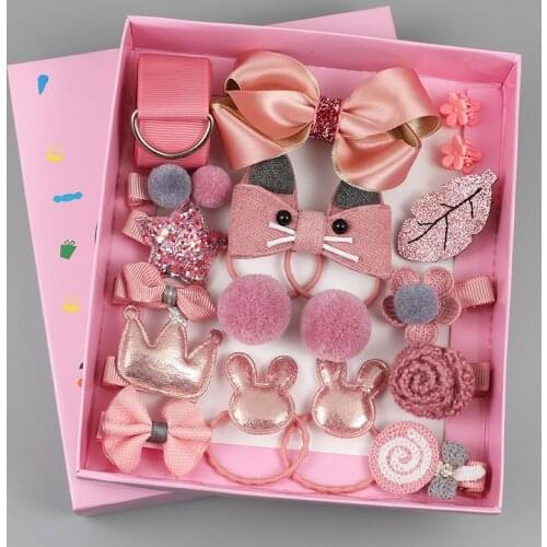 18 Piece Hair Curler Set Cute Hair Accessories Girl Hats Flower Bow Animal Hairpins Hair Band Cartoon Stretchy Headdress Gift