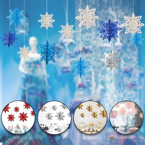 6Pcs 3D Three-Dimensional Christmas Decoration Pendant Paper Snowflake Shopping Mall Window Decoration Holiday Home Decoration
