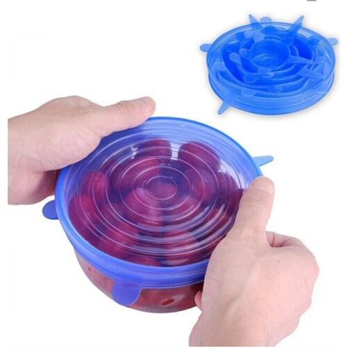 6 Pcs/Set Reusable Silicone Food Wrap Stretch Vacuum Seal Cover Saran Wrap Kitchen Organization Food Fresh Keeping Sealed lids