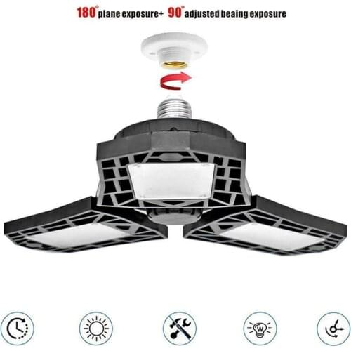 6500K 60W E26 E27 Foldable Deformable Garage Emergency Lights Workshop Ceiling Fan Lamp 144LED