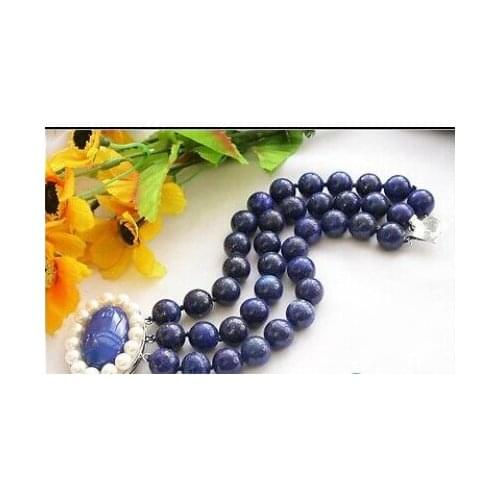 Free Shipping>>>3Row 8" 12mm round blue lapis lazuli bead bracelet