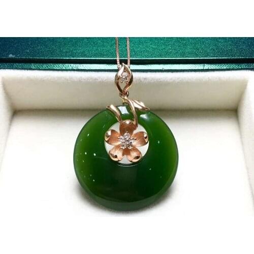 18K gold inlaid Hetian Biyu safe buckle pendantJ15