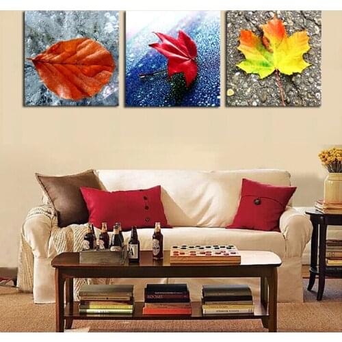 Frameless Yellow and Red Leaves Modern Wall Painting 3 Pieces Wall Art Home Wall Decor Paint By Number Oil Canvas Painting Kits