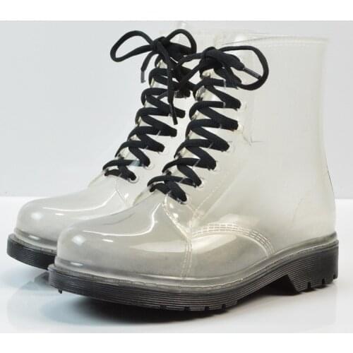 Shoes Rain Boots Ladies Shoes Women Vogue Womens Flat Transparent Martin Boots Water Shoes Waterproof Shoe BeautyFeet 896
