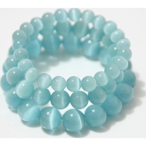 Sky Blue Cat Eye Bracelets Women Buddha Chakra Natural Stone Round Beads Bracelet Men Pulseras Masculina Bangles 8/10/12mm