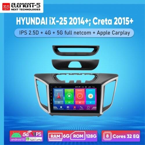 ELEMENT-5 9" 6G+128G Android 10 4G 5G WIFI RDS DSP Car Radio For HYUNDAI iX-25 2014+; Creta 2015+ Navigation GPS
