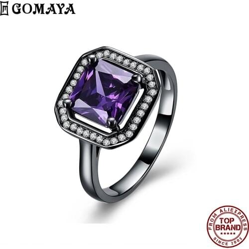 GOMAYA Purple Square Clear Zircon Ring Romantic K-POP Style Popular Rings For Women Prom Birthday Gift Hot Sale Jewelry Bijoux