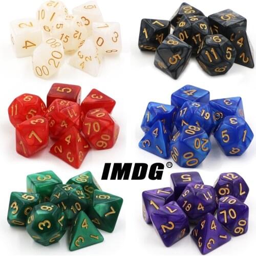IMDG 7pcs/set Creative RPG Game Dice Polyhedron Acrylic Dice DND Pearl Pattern Digital Game Dice with Bag