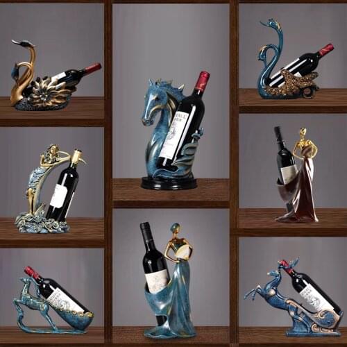 Creative Crafts Resin Red Wine Holder Frame Swan Horse Deer Antlers Room Decoration Cattle Porcelain Animal Figurines