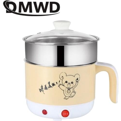 DMWD Multifunctional Electric Cooking Pot Skillet Stainless Steel Rice Noodles Soup Cooker Egg Food Steamer Pan Hotpot 1.8L 110V