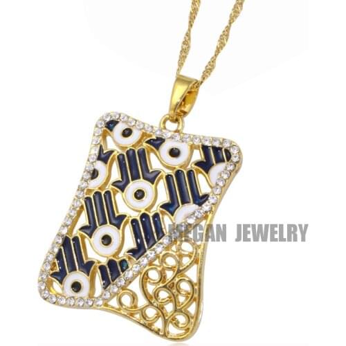Muslim turkish Hamsa Hand Of Fatima evil eye crystal pendant & necklace for women & men, Islam Gift & Jewelry