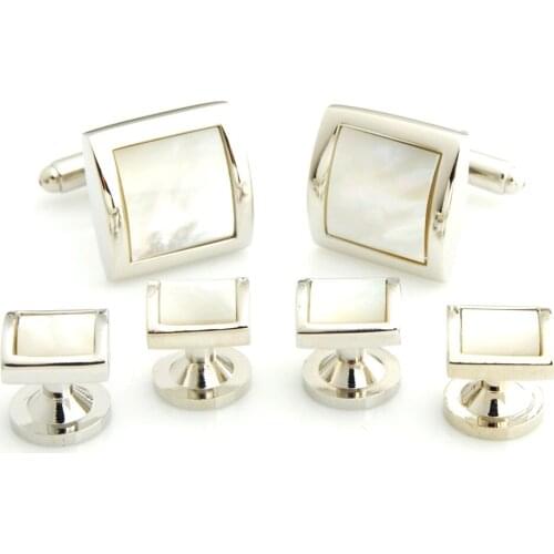 YHCS-04/MOP Elegant Cambered Surface MOP Cufflinks and Tuxedo Studs Set for Mens Gift