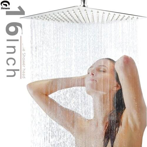 Shinesia Shower Head 16 Inch(40cm) Luxury Chrome Polish Ultrathin Rainfall Shower Head Stainless Steel Bathroom Faucet Accessory