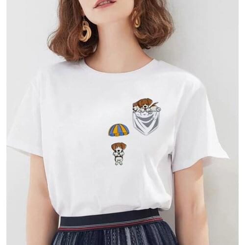 New Harajuku Pocket Dog Printed Women T-shirts Casual Tee Tops Summer Short Sleeve Female T Shirt for Women Clothing