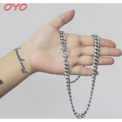 New style 100% 925 sterling silver hip-hop trendy mens punk style simple glossy Japanese and Korean 9mm necklace