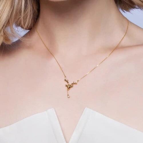 Luxury Milu Deer Gold Color 925 Sterling Silver Clavicle Chain Necklace For Women Cubic Zirconia Designer Jewelry Christmas
