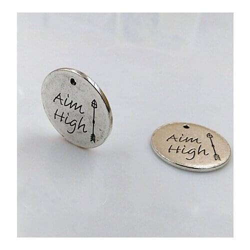 24MM 10 Pieces/Lot Antique Silver Plated Aim High Round Charms DIY Jewelry Making