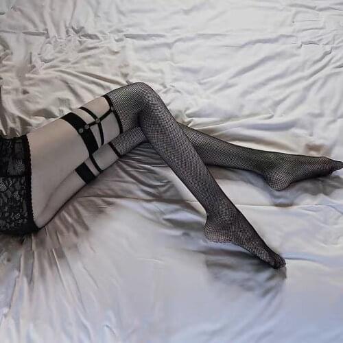 Sexy Mesh Stocking Female Stretchy Rivet Thigh High Erotic Stockings Fishnet Pantyhose Woman meias hosiery